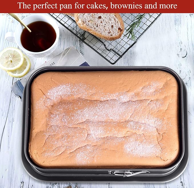 Kenond Large Springform Cake Pan, 14 x 11-Inch Rectangle Cheesecake Pan | Non-Stick Baking Pan Mold Leakproof, Tiramisu Bakeware with 50Pcs Wax Paper, 3Pcs Spatula Set