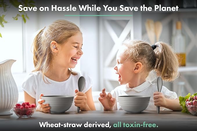 FOODLE Wheat Straw Dinnerware Set - RV, Camping, Picnic Plates Cups & Bowls | BPA-Free & Safety Tested - Microwave & Dishwasher Safe - Lightweight & Unbreakable Dishes - Great for Kids & Adults - For 4