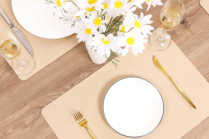 Wipeable Placemats Leather Table Mats Waterproof Heat-Resistant Easy to Clean for Dining Table Set Kitchen Table (2, Buff)