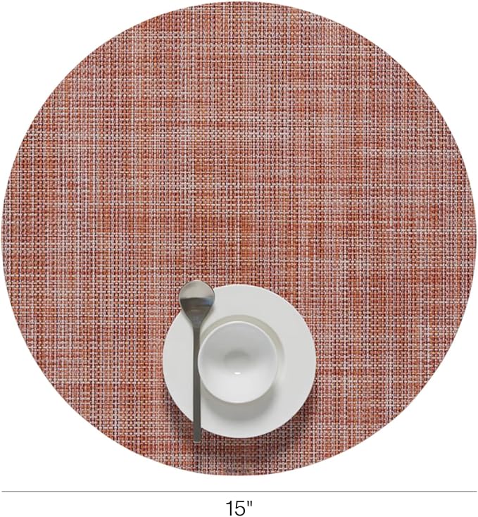 Chilewich Mini Basketweave Placemats, Round Woven Placemats Set of 4 | Reusable, Stain-Resistant, Indoor/Outdoor Tabletop Protection, Cinnamon, 15" Round