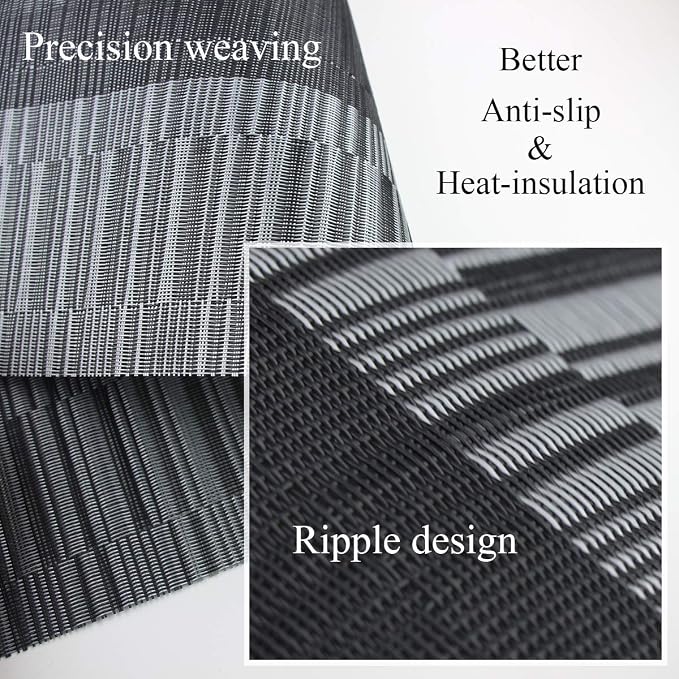 PIGCHCY Placemats,Washable Durable Woven Vinyl Placemats for Dining Table,Easy to Clean Plastic Placemats Set of 6 (Black)