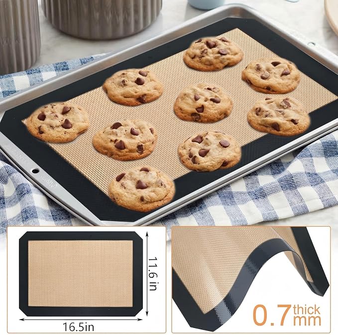 Silicone Baking Mat,Silicone Mat,2 Pack Reusable Non-Stick Baking Mat,Food Safe Silicone Mats for Baking, Oven Baking Sheet for Making Cookies, Macaroons, Bread,(16.5"L x11.6"W)