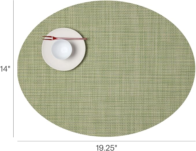 Chilewich Mini Basketweave Placemats, Woven Oval Placemats Set of 4 | Reusable, Stain-Resistant, Indoor/Outdoor Tabletop Protection, Dill, 14" x 19.25"