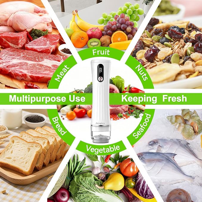 Vacuum Sealer for Food (Compact Vacuum Sealer Machine + 40 Reusable Vacuum Bags), Handheld Vacuum Food saver with LED Display for 10X Preservation, Powerful 80Kpa Portable Vacuum Sealer