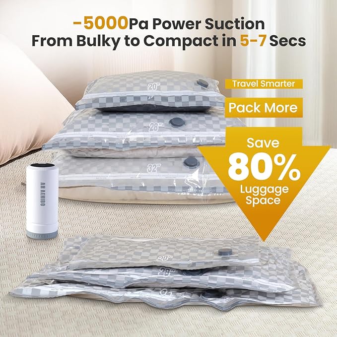 12 Pack Vacuum Storage Bags for Travel with Digital Display Air Pump,Carry-on Packing Bags for Luggage and Suitcase,Space Saver for Clothes