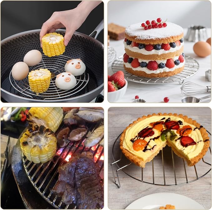 8.66" Round Cooking Rack, 2 Pcs, Stainless Steel | Baking, Cooling, Steaming, Grilling, For Air Fryer, Pressure Cooker, Cooking Enthusiasts