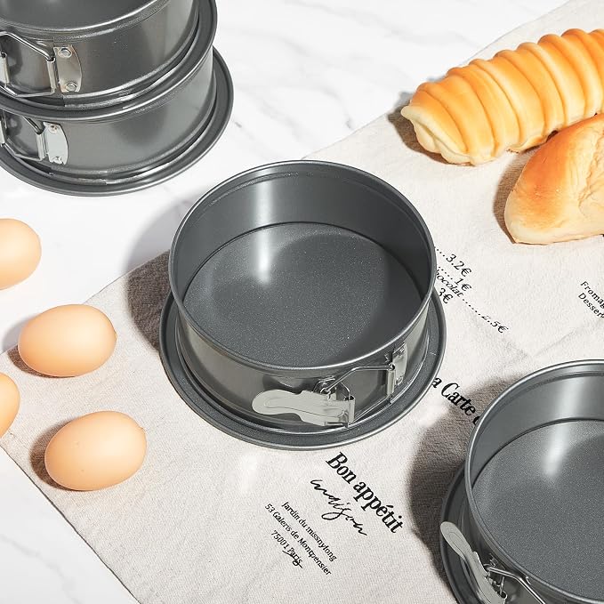 4 Pcs 6 Inch Non-stick Springform Pan with Removable Bottom Carbon Steel Cheesecake Pan Round Cake Pans Spring Form Cake Mold for Baking, Gray