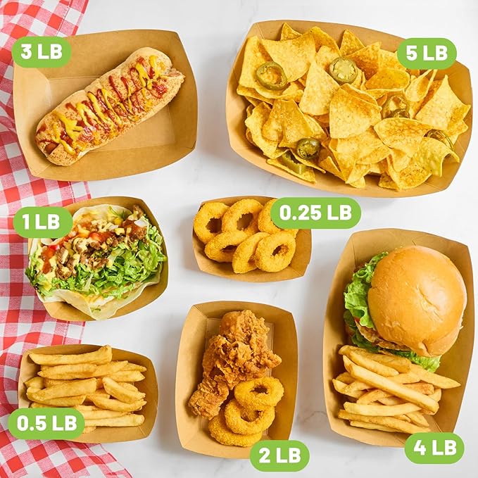 ZORRITA Paper Food Trays, 3 Lb, 50 Pack | Disposable, Kraft Paper, Nacho Trays, Food Boats, Taco Holders, Party Serving Baskets, For Hot Dogs Snacks Tacos Fries