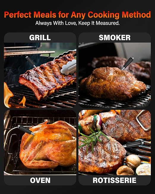 AWLKIM Wireless Meat Thermometer with Touchscreen Base, No Phone Needed — 2 Probes, 8 Sensors, Bluetooth 5.3, Rechargeable for Grill, BBQ, Smoker & Oven