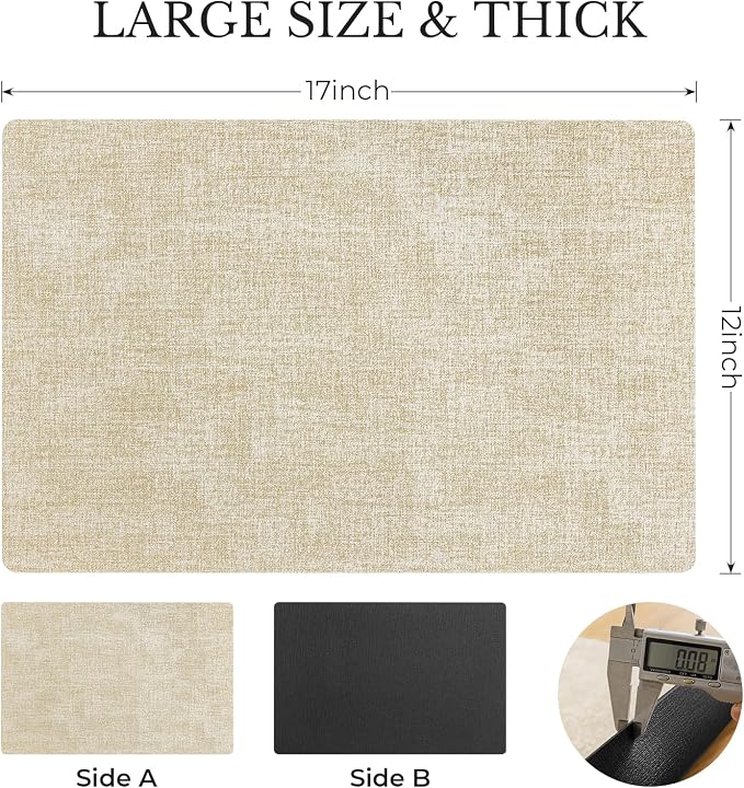 Romanstile Vinyl Placemats Set of 4, Reversible Faux Leather Heat Resistant Wipeable Table Mats, Waterproof Washable Non-Slip Table Placemats for Dining/Kitchen/Party/Outdoor (Grey Beige, 12" x 17")