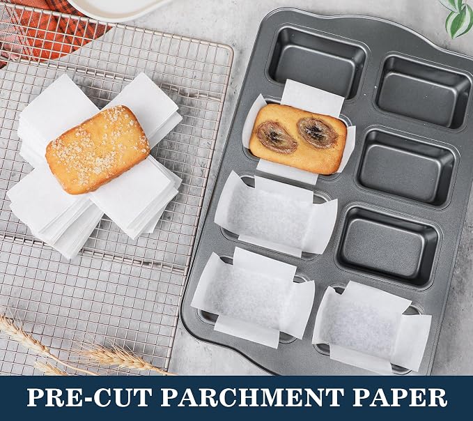 Webake 300pcs Unbleached Parchment Paper Mini Loaf Pan Liners Compatible with Wilton Mini Loaf Pan, Original Precut, Non Toxic Baking Papers for Banana Breads