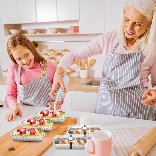 NPLUX Foil Loaf Pans with Lids, 50 Pack Silver 6.8oz for Takeout Meals | Use for mousse layers, cheesecake squares, blondies and candies; single-base workflow helps limit dish handling.