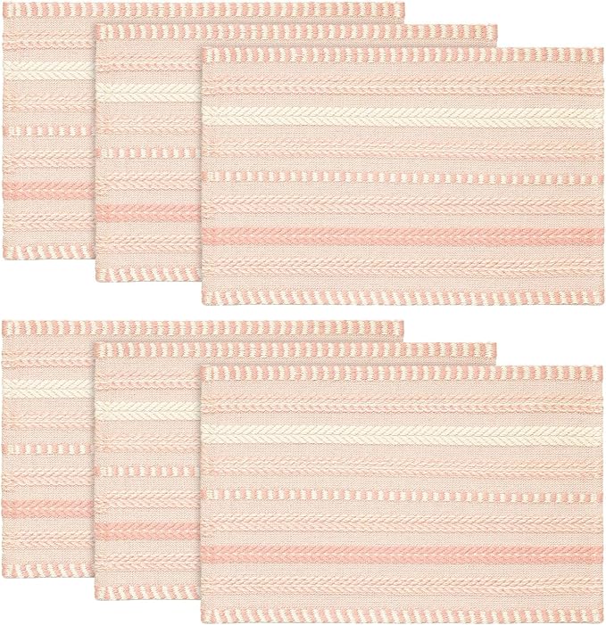 Artoid Mode Pink Farmhouse Woven Braided Stripe Placemats Set of 6,12x18 Inch Seasonal Holiday Table Mats Party Kitchen Dining Decoration