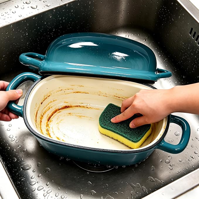 Enamelled Cast Iron Bread Loaf Pot, Non Stick Dutch Oven for Sourdough Bread Baking, Oven Safe (Peacock Blue, 3 Quarts)