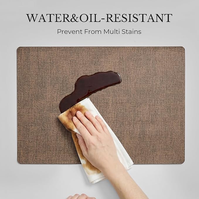 Romanstile Vinyl Placemats Set of 6, Reversible Faux Leather Heat Resistant Wipeable Table Mats, Waterproof Washable Non-Slip Table Placemats for Dining/Kitchen/Party/Outdoor (Grey Brown, 12" x 17")