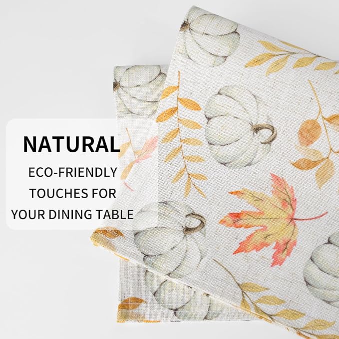 QIYI Boho Table Placemats Set of 6, 12"x18" Linen Place Mats, Maple Pumpkin | Fabric Place Mats for Kitchen Dinning, Farmhouse Rustic Cloth Table Mats, Washable Placemat Party Table Décor