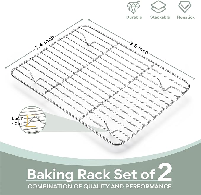 Herogo 2 Pack Cooling Rack, 9.6” x 7.4” Stainless Steel Baking Racks | Rust-resistant & Heavy-duty, Oven & Dishwasher Safe, Baking Cooking Wire Rack, for Cookie Bread Bacon