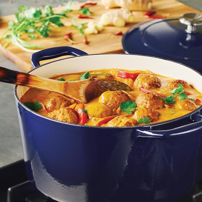 Tramontina Bestow Enameled Cast Iron 6.5-Qt Round Dutch Oven Pot with Lid | Great for Braising, Roasting and Bread Baking - Blue