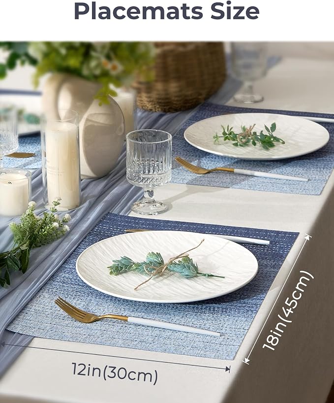 Leetaltree Gradient Blue Woven Placemats Set of 24 - Heat Resistant Non-Slip Place mats for Dining Table, Washable Durable PVC Vinyl Woven Table Mats(Gradient Blue, 24)