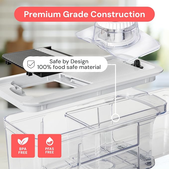 Fullstar Pro XL Vegetable Chopper & Mandoline Slicer w Pull-Out Catch Tray | 6 in 1 Veggie, Onion & Fruit Slicer, Dicer & Grater with Sharp Stainless Steel Blades - XL Food Prep Set (Black)