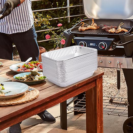 50 Pack Weber Grills Compatible Drip Pans 6415 for Weber Grills Spirit Gas Grills, Q Grills, Genesis and Genesis II LX 200 300 Series Disposable Aluminum Foil Grease Trays 6 x 1.4 x 8.6 Inches