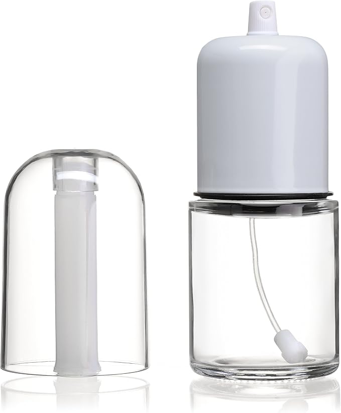 Olive Oil Sprayer and Oil Mister Elegant Glass Bottle with Clog-Free Filter & Leak Proof Top - White