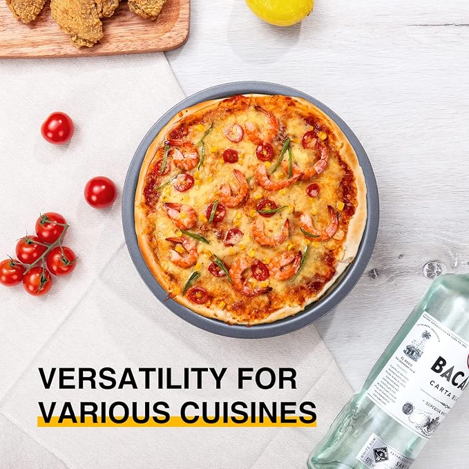 Round Cake Baking Pan, 8 Inch, Shallow Cookie Pans, Layer Cake Pans with Wider Grips, Nonstick Circle Pizza Tin, Huty Duty, Dishwasher Safe, 2 Pieces- Grey