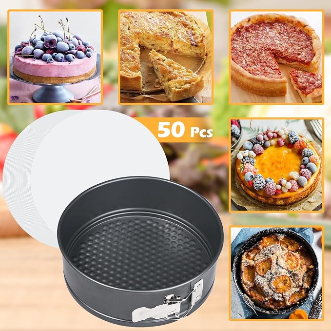 Webake 8 Inch Springform Pan Set for Baking, Nonstick Cheesecake Pan Deep Dish Round Cake Molds with 50 Pcs Parchment Paper Liners