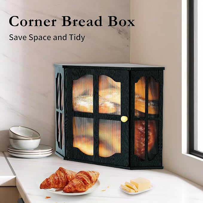 Corner Bread Box for Kitchen Countertop, Bread Storage Container for Bread | Large Capacity Bread Holder with 3 Adjustable Height for Counter, Breadbox Organizer