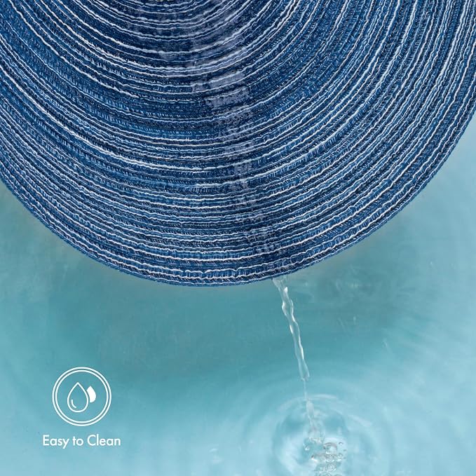 Winknowl Round Braided Placemats Set of 6 Washable Woven Heat Resistant Table Mats for Kitchen Dining Tables 15 inch Round Place Mats (Seascape Blue,6)