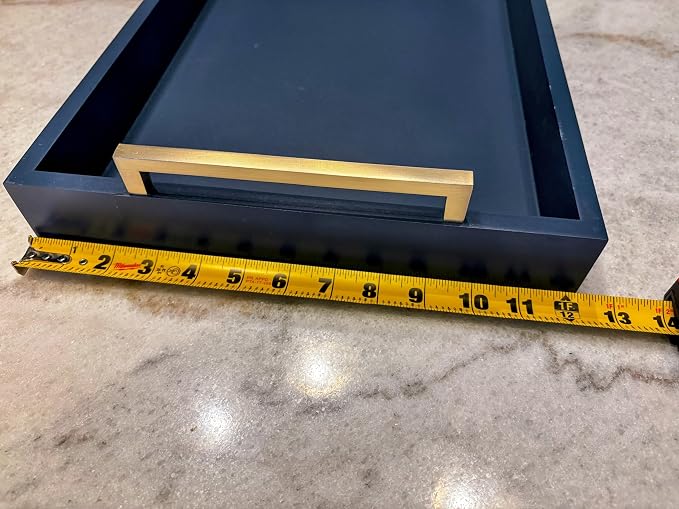 Decorative Coffee Table Tray - Ottoman Tray - Breakfast, Drinks, Liquor Serving Platter - from Farmhouse to Modern - Matte Finish - Champagne Gold Handles - Twilight-Blue