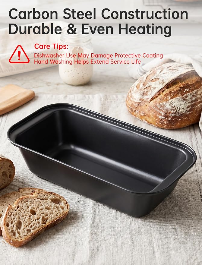 NiHome Loaf Pan Set of 6, 9x5 Carbon Steel Bread Pans with Silicone Liners | Extended Handles for Easy Lifting, Leak-Proof Folded Corners, Sturdy Metal, Even Heat Distribution, Durable and Long-lasting