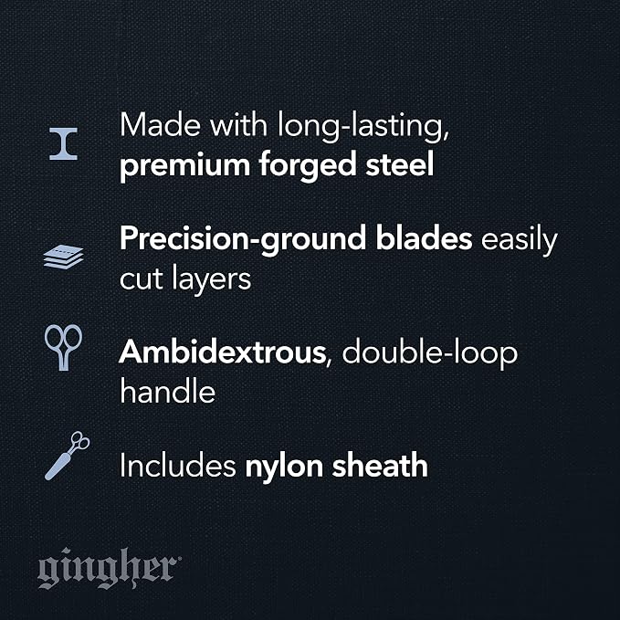 Gingher 5" Straight Fabric Scissors for Cutting Curves & Buttonholes | Premium Hand-Finished Forged Steel, Sharp Knife Edge Sewing Scissors for Cutting Cloth, Ambidextrous Design, Leather Sheath