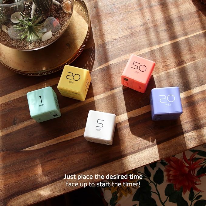 mooas Cube Timer, Flip, Block, Productivity, Time Management (Coral) | 10/30/50/60 Min Countdown Timer, Battery Operated, 2-Level Alarm Vol, Easy to Use, ADHD, Exercise, Study, Cooking