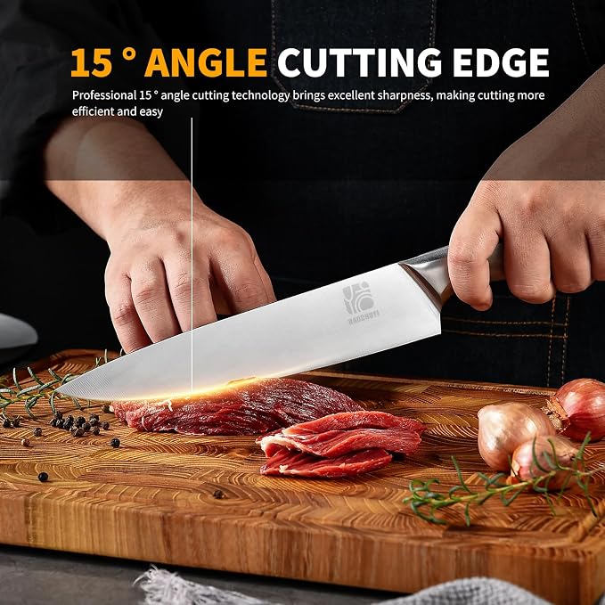 Premium Quality 14-Piece Knife Set with Block, Professional Chef Knife Set - Ultra-Sharp Kitchen Knives with Ergonomic Wood Handle, Ideal for Home, Outdoor, Camping, BBQ, and Gifts for Men
