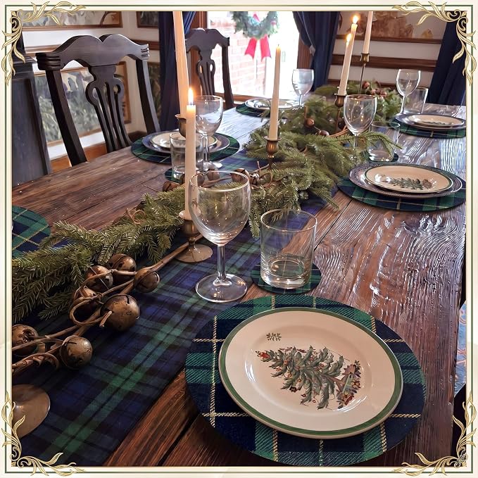 Geosar 200 Blue and Green Plaid Disposable Paper Placemats and Coasters Set Summer Hawaiian Placemat with Coasters Outdoor Indoor for Dining Table Decoration Shower Birthday