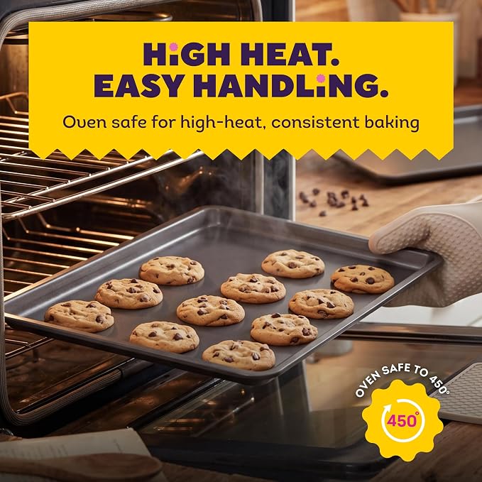 Wilton Silver Non-Stick Baking Sheet Set, Made Without PFAS, 2-Piece | Non-Stick Steel Bakeware Set, Dishwasher Safe with 5-Year Limited Warranty, Perfect for Cookies, Roasting & Sheet Baking