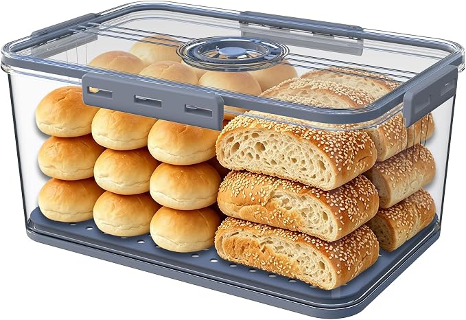 Bread Box Bread Boxes with Lid for Kitchen Counter, Airtight Loaf Bread Storage Container,Large Time Recording Bread Keeper for Homemade Bread, Toast, Bagel, Donut and Cookies ,Not dishwasher safe