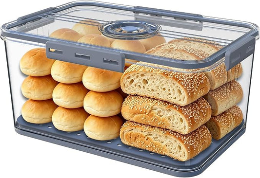 Bread Box Bread Boxes with Lid for Kitchen Counter, Airtight Loaf Bread Storage Container,Large Time Recording Bread Keeper for Homemade Bread, Toast, Bagel, Donut and Cookies ,Not dishwasher safe