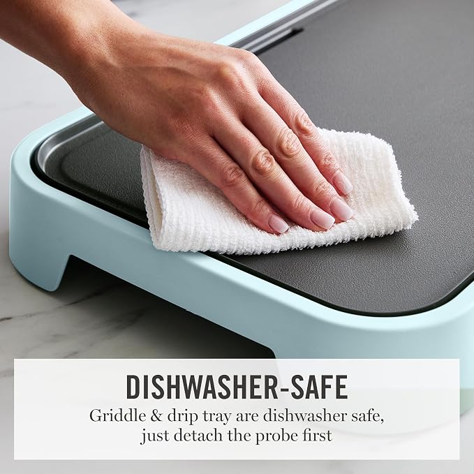 Martha Stewart 12"x 22" XL Electric Griddle, Ceramic Nonstick Flat Top | PFAS-Free Nonstick Grill, XL Cooking Surface for Pancakes & Eggs, Adjustable Temp Dial, Drip Tray, 1500W Heating, Sky Blue