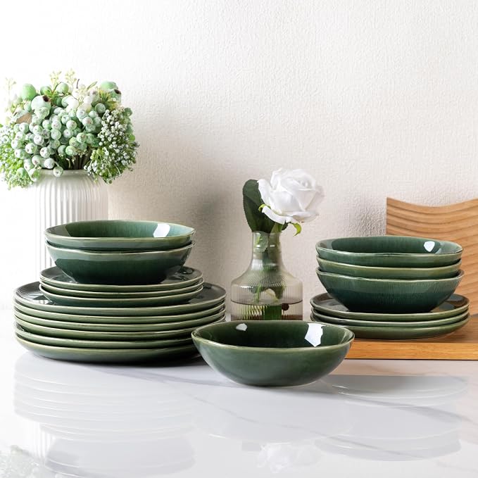 AmorArc Ceramic Dinnerware Sets for 4, 12Pcs Plates and Bowls Sets Dishes | Stoneware Handmade Reactive Glaze Dinner Set, Highly Scratch Resistant | Dishwasher & Microwave Safe Dishware