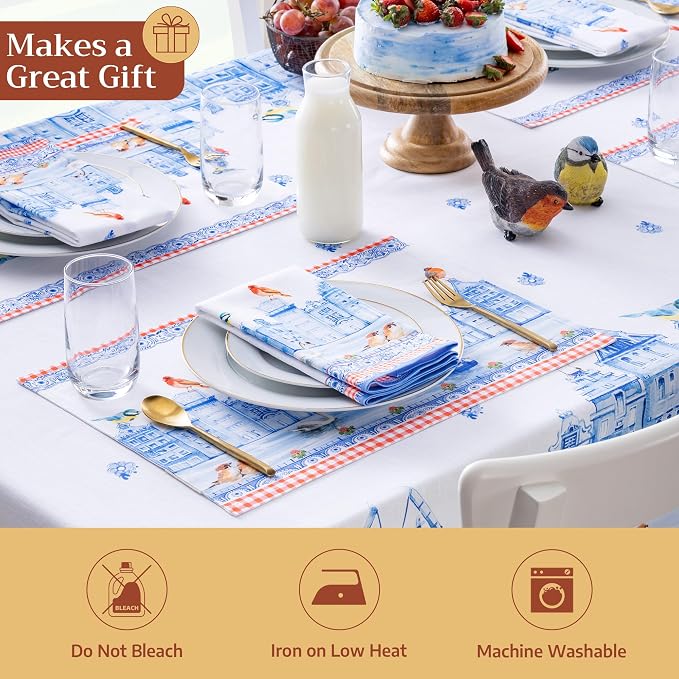 Maison d' Hermine Placemats Set of 4 Reusable 100% Cotton (13"x19") | Cloth Place Mats Washable Table Mats for Kitchen Dining Party Wedding Hotel Home Restaurant Spring Summer - Amsterdam Canals