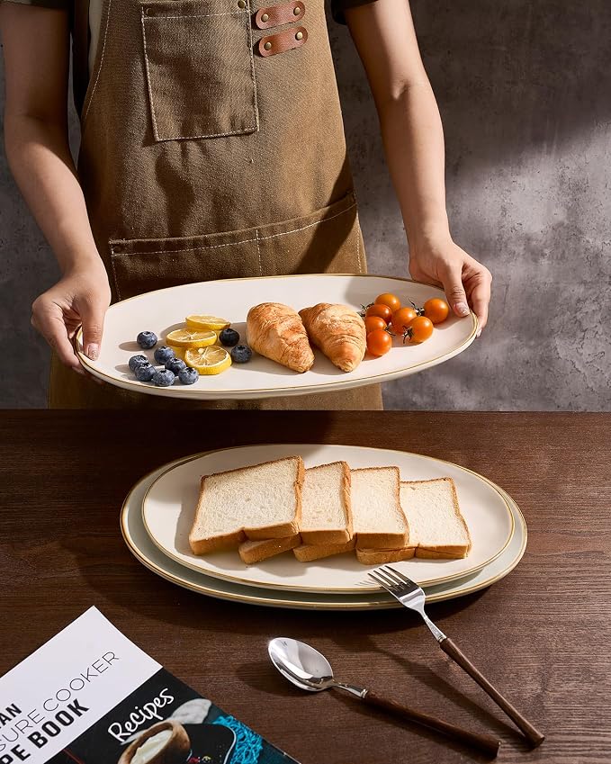 famiware Serving Platters Set of 3 Sizes - Oval, Vanilla White | 15.59"/14.3"/12.9" Fine Stoneware Serving Trays for Party, Entertaining for Food, Turkey, Cheese, Microwave Dishwasher Safe