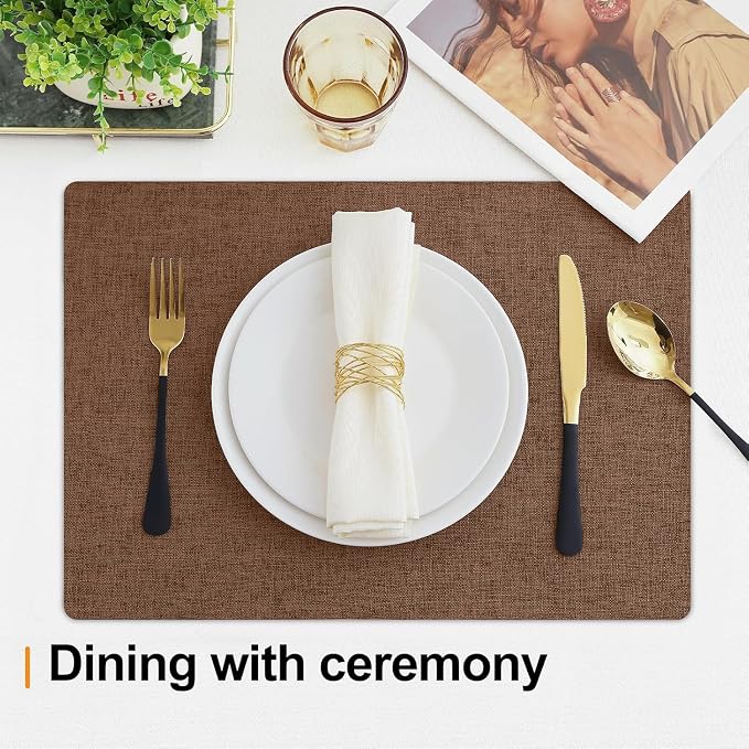 Homaxy Cloths Placemats for Dining Table Set of 6, 13" x 19", Brown | Heat Resistant, Washable, Cotton Linen Blend Table Mats, Easy to Clean Place Mats, Indoor Outdoor