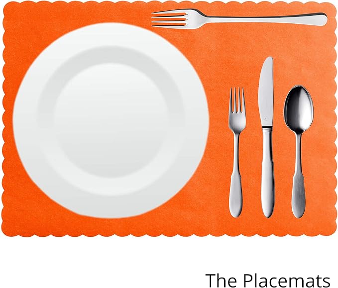 Paper Placemats for Dining Table – Disposable Scalloped Edges Color Table Mats Great for Parties and Christmas Table Decorations 10"x14" (Orange) 50ct