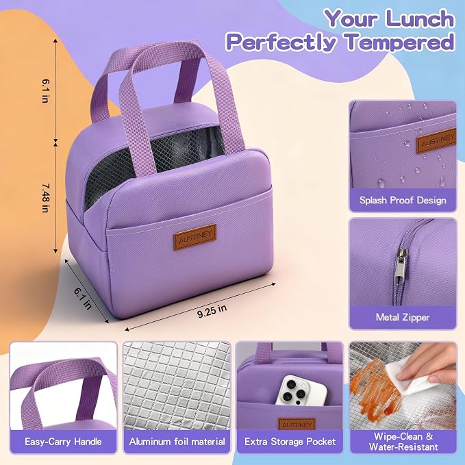 Bento Box Set for Women & Girl, 1100ml Stackable Containers Purple | Includes lunch bag, spoon, fork, sauce box,BPA-free & dishwasher safe,For adults.child, school, work, office, travel, picnic
