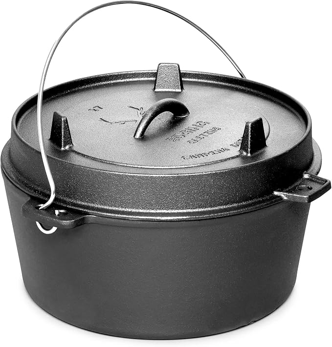 EDGING CASTING Pre-Seasoned Cast Iron Camping Dutch Ovens, Outdoor Camping Dutch Oven Pot with Lid Tripod, 6 Quart
