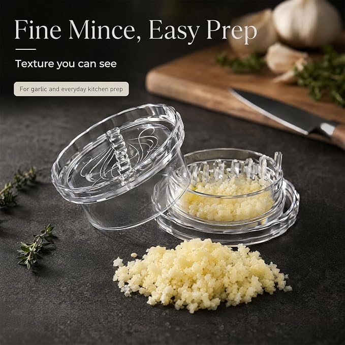Garlic Twister Mincer, Garlic Press-Clear Crusher for Ginger,Herbs 2PCS | BPA-free food-grade plastic Twist-to-crush design, effortless See-through chamber for precise control