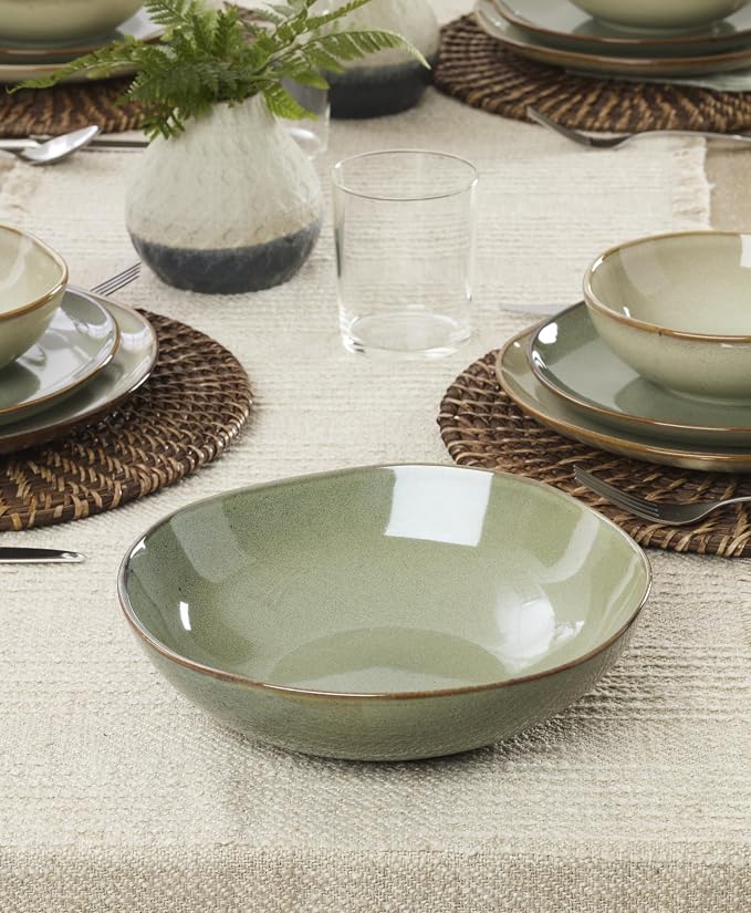 Oneida Organic Shades Sage Green Stoneware 2-Piece Serving Platter Set | dishwasher safe, microwave safe | includes platter and serving bowl | 44oz, food tray, gift for women