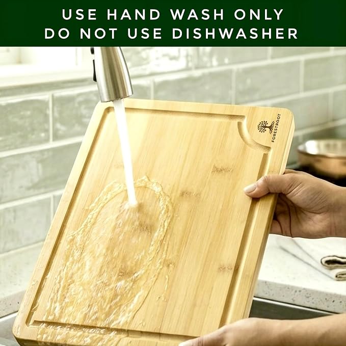 Bamboo Cutting Board for Kitchen, 3-Piece Natural Bamboo Chopping Board with Juice Groove, Built-in Side Handles, Bamboo Butcher Block for Meat, Vegetables, Bread & Fruits